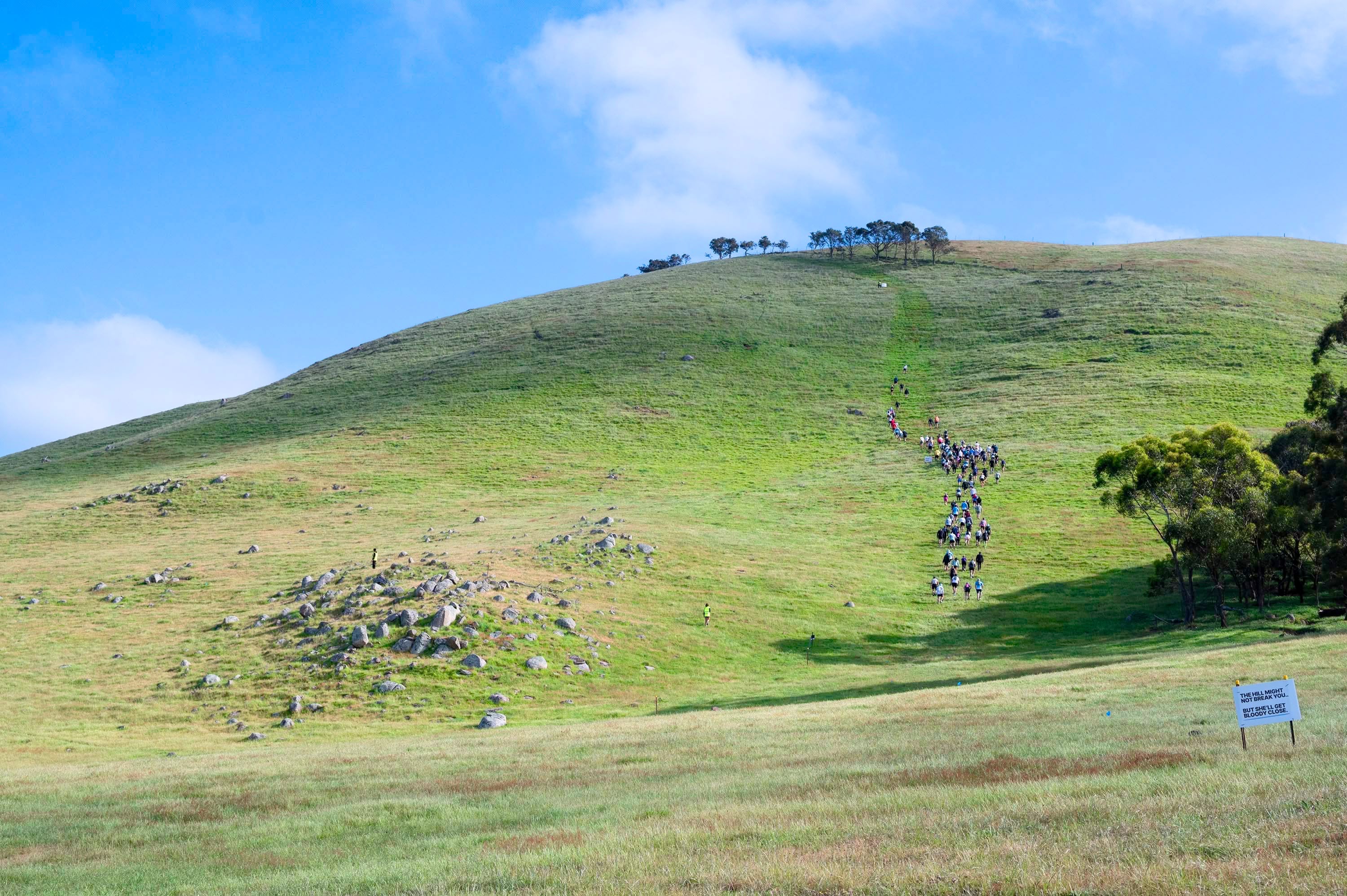 Runners climbing the Hill at Pyalong