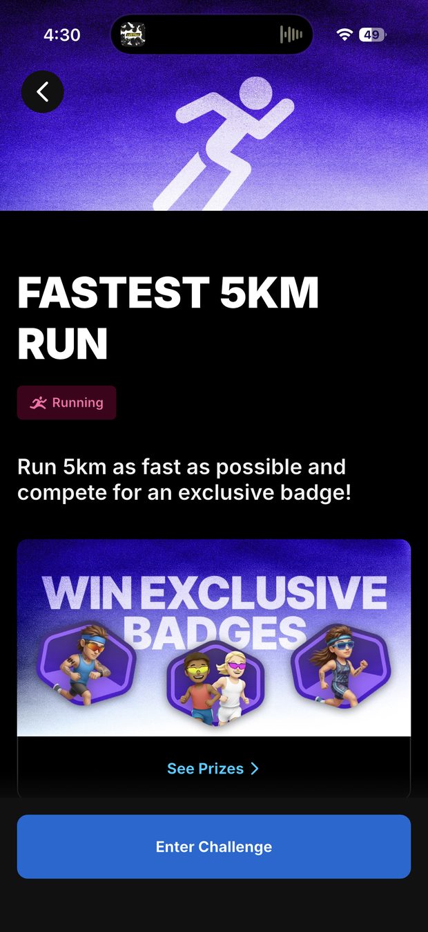 A sponsored Fastest 5km Run challenge in the app with an exclusive badge prize